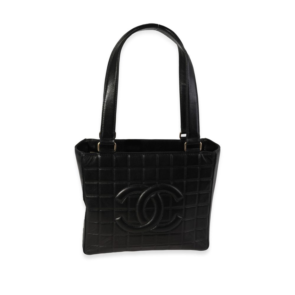 Chanel Vintage Black Lambskin Chocolate Bar CC Tote